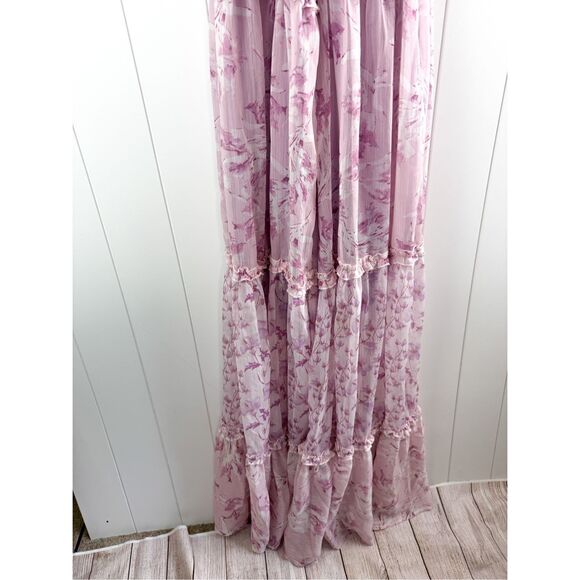 En Elly Ruffled Printed Maxi Dress in Pink Floral Plunge Strappy Cottagecore L - Picture 12 of 16